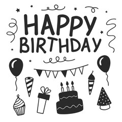 Poster - Stylish Happy Birthday Word Design with 14 Variations on transparent background Happy Birthday word design offering unique variations Ideal for