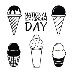 Poster - National Ice Cream Day Stylish Word Design with Variations on transparent background Vector design featuring stylish word design for variations