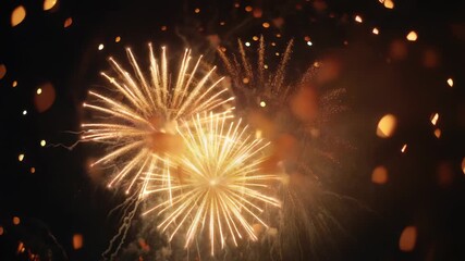 Poster - Explosive display of colorful fireworks illuminated against a dark blue night sky, ideal for use in celebratory or patriotic-themed projects