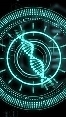 Poster - Animation of dna strand and digital data processing over black background