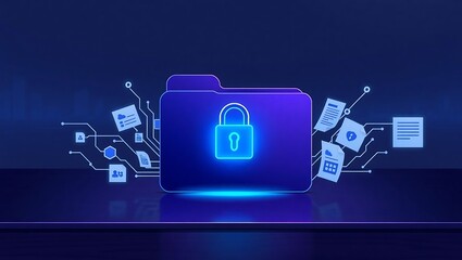 Poster - A blue folder with a padlock represents digital security