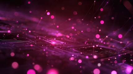 Poster - Abstract pink technology background featuring a circuit board pattern with shining particles and connecting lines