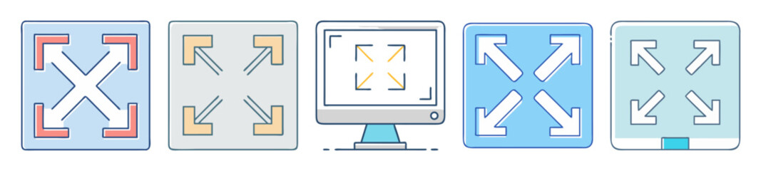 Fototapete - Diverse set of graphical icons representing expansion and screen size controls