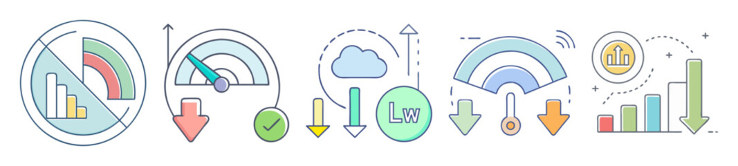 Poster - Set of diverse conceptual vector illustrations showcasing data trends and indicators
