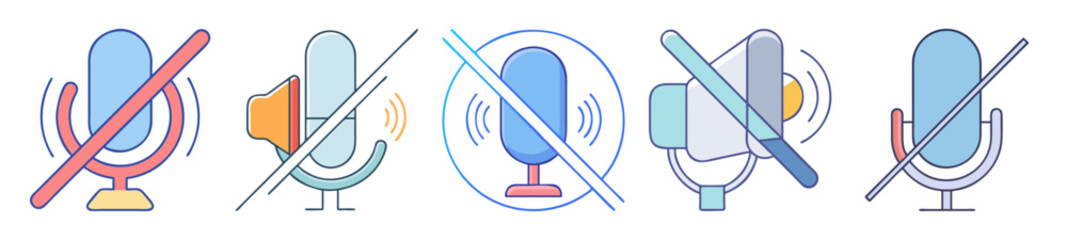 Poster - Various mute and sound off icons with stylized lines and colors