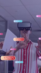 Poster - Animation of text and data processing over diverse business people in office