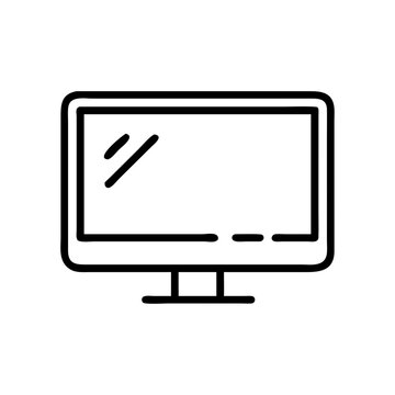 Monitor icon in minimalist design with black outline on white background  