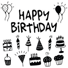 Aufkleber - Stylish Happy Birthday Word Art with 16 Variations on Transparent Background stylish Happy Birthday word art design featuring unique variations