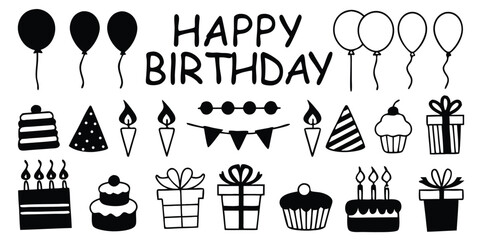 Aufkleber - Stylish Happy Birthday Word Art with 26 Variations Colorful Design on transparent background stylish Happy Birthday word art design variations