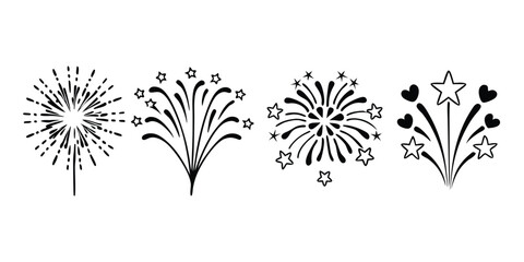 Aufkleber - Fireworks Icon Set with Four Variations Celebratory Design Elements on transparent background set four variations fireworks icons perfect for adding