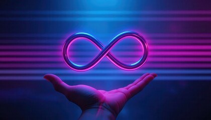 Leinwandbilder - A neon infinity symbol hovering above hand, symbolizing endless possibilities