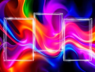 Leinwandbilder - Abstract Composition with Vibrant Colors and Translucent Frames on a Dark Backdrop