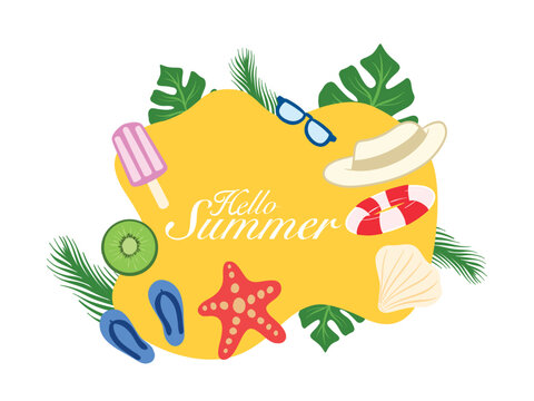 Hello Summer Beach Elements Hand Drawn Vector