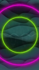Poster - Glowing concentric circles and waves over abstract green and yellow animation