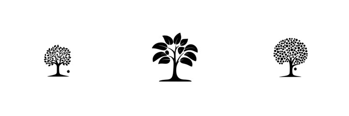 Poster - Black tree icons in minimalist design showcasing varying sizes and leaf patterns, perfect for eco-friendly themes and creative projects