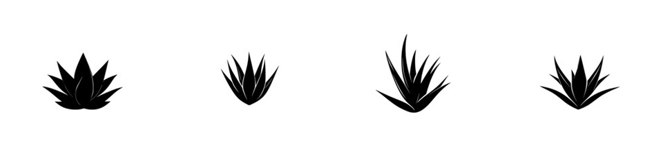 Poster - Unique black icon designs depicting various types of plants with differing shapes and outlines suitable for various creative uses