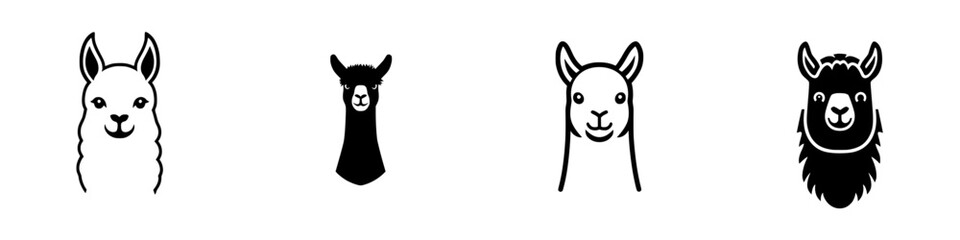 Poster - Llamas depicted as black icons showcasing unique features in a simple design