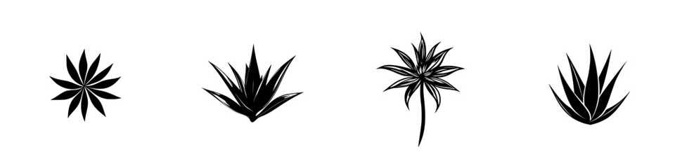 Poster - Collection of black plant icons showcasing different botanical shapes on a white background for design use