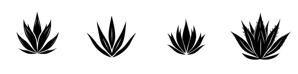 Poster - Black icons depicting various styles of agave plants arranged in a line against a plain background