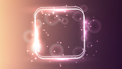 Poster - Neon rounded square frame with shining effects