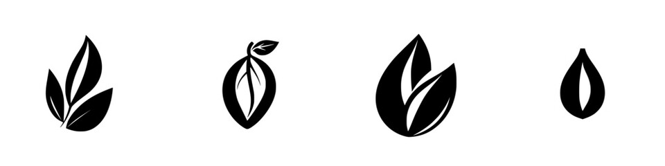 Poster - Black icons depict various leaf shapes representing nature, growth, and environmental themes in a simple and elegant design