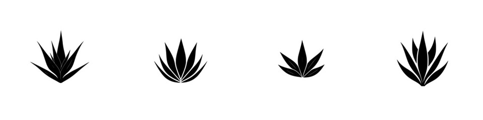 Poster - Collection of black plant icons representing various styles and shapes of succulents for minimalist design