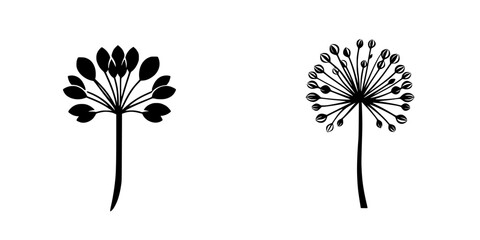 Poster - Black floral icon design featuring unique silhouette shapes of blossoms and stems, perfect for artistic and modern themes