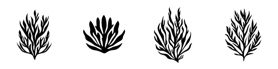 Poster - Elegant black icon set featuring intricate leaf designs suitable for various artistic applications and digital media