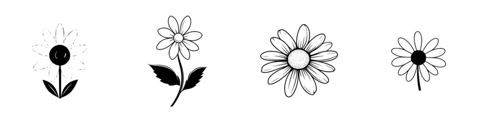 Poster - Unique black icons of flowers showcasing different designs and styles suitable for various creative projects
