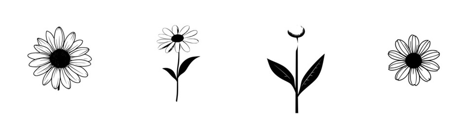 Poster - Black floral icon collection featuring various flower designs and styles suitable for creative projects