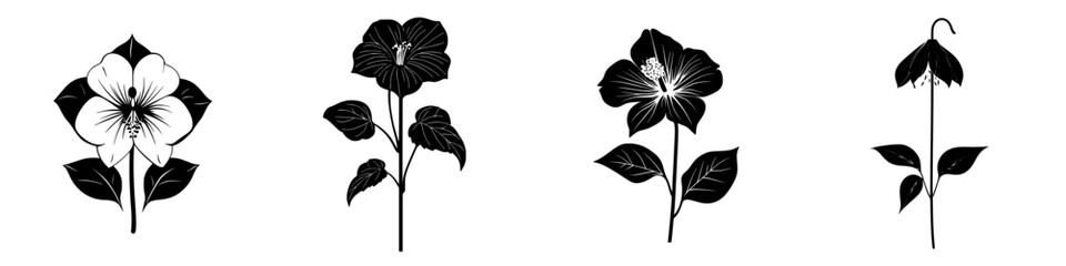 Poster - Elegant black floral icons showcasing various flower designs with detailed line work for creative projects