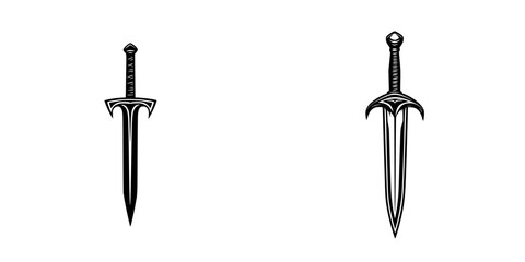 Poster - Black sword icon design featuring two distinct styles in a minimalist presentation on a simple background