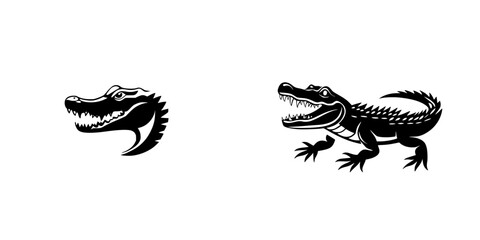 Poster - Creative black icon design featuring stylized crocodile heads with intricate details and unique shapes