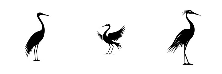 Poster - Elegant silhouettes of black birds depicting graceful movements and unique postures in a minimalist style
