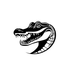 Poster - Icon of a fierce black crocodile head with sharp teeth portrayed in a stylized design