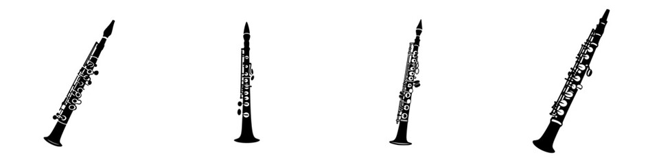 Poster - Various black icons of clarinets showcasing different angles and details for musical representation