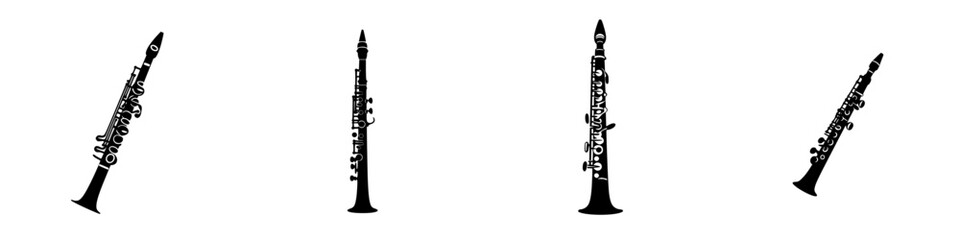 Poster - Black clarinet icons in various orientations showcasing musical instruments and their elegant designs