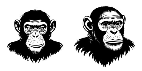 Poster - Two black monkey head icons featuring unique facial expressions and details suitable for various design projects