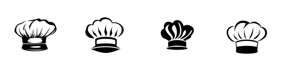 Poster - Diverse collection of black chef hats illustrated in a minimalist design style suitable for culinary themes