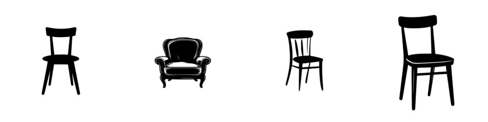 Poster - Unique collection of black chair icons showcasing different styles and designs for various spaces