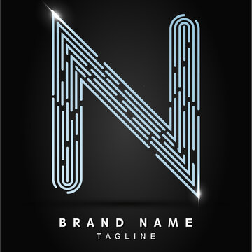N Letter Logo concept Linear style. Creative Minimal Monochrome Monogram emblem design template. Graphic Alphabet Symbol for Luxury Fashion Corporate Business Identity. Elegant Vector element