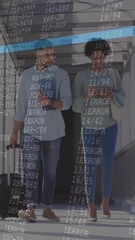 Poster - Walking in office, business people analyzing data processing animation on screen