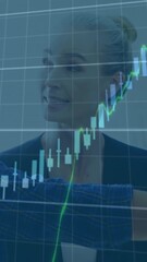 Poster - Financial chart animation over business colleagues discussing data in office