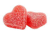 Two red heartshaped gummy candies covered in sugar crystals isolated on white isolated on transparent background