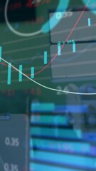 Poster - Financial data charts and graphs animation over business office environment