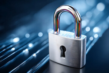 Poster - Colorful Padlock on a Digital Background Symbolizing Data Security and Protection Measures in a Modern Context