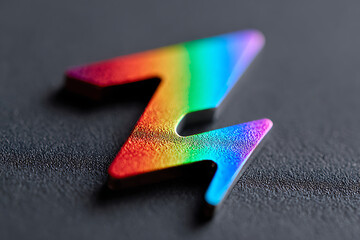 Poster - Colorful Lightning Bolt Symbol Resting on a Textured Surface With Soft Shadows