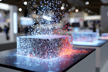 Poster - Multicolored Particle Display Creates Captivating Visual Effects at Technology Exhibition