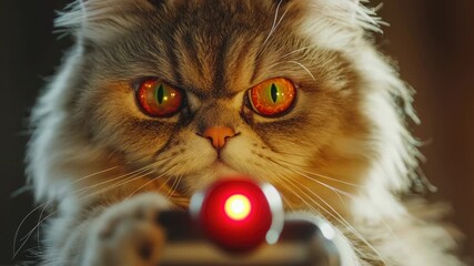 Poster - Close-up of a curious cat holding a small red light, perfect for illustration or design concepts