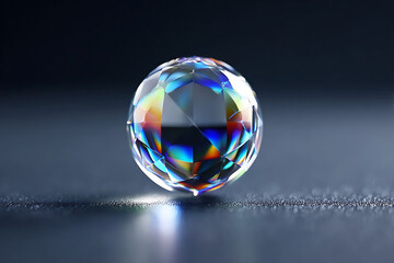 Poster - Sparkling Crystal Orb Reflecting Colors on a Dark Surface in a Soft Light Setting